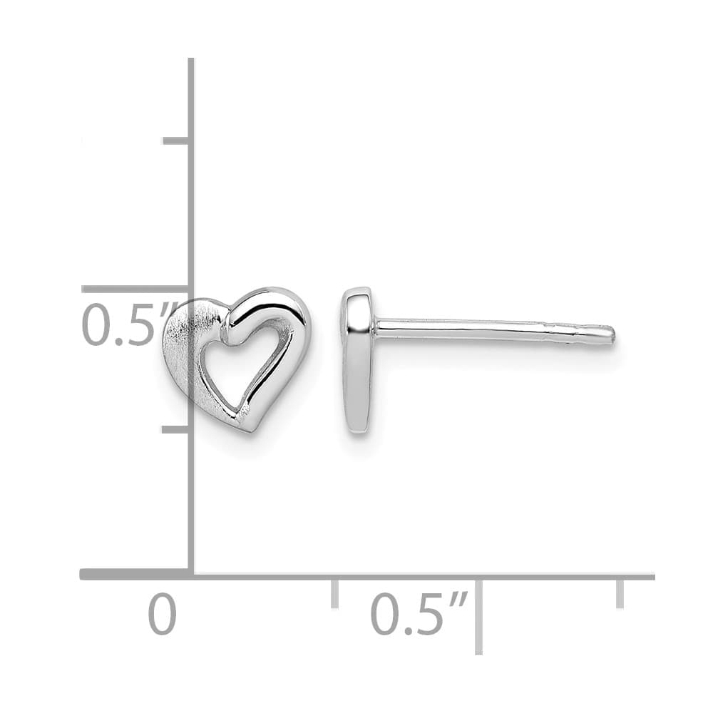 Sterling Silver Rhodium-plated and Brushed Open Heart Post Earrings