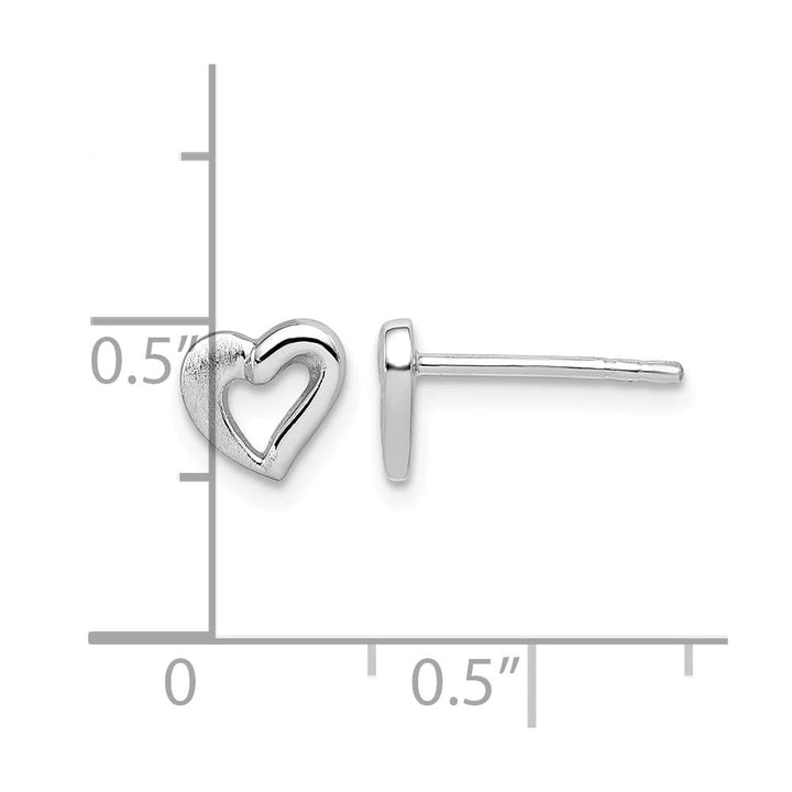Sterling Silver Rhodium-plated and Brushed Open Heart Post Earrings