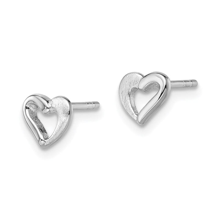 Sterling Silver Rhodium-plated and Brushed Open Heart Post Earrings