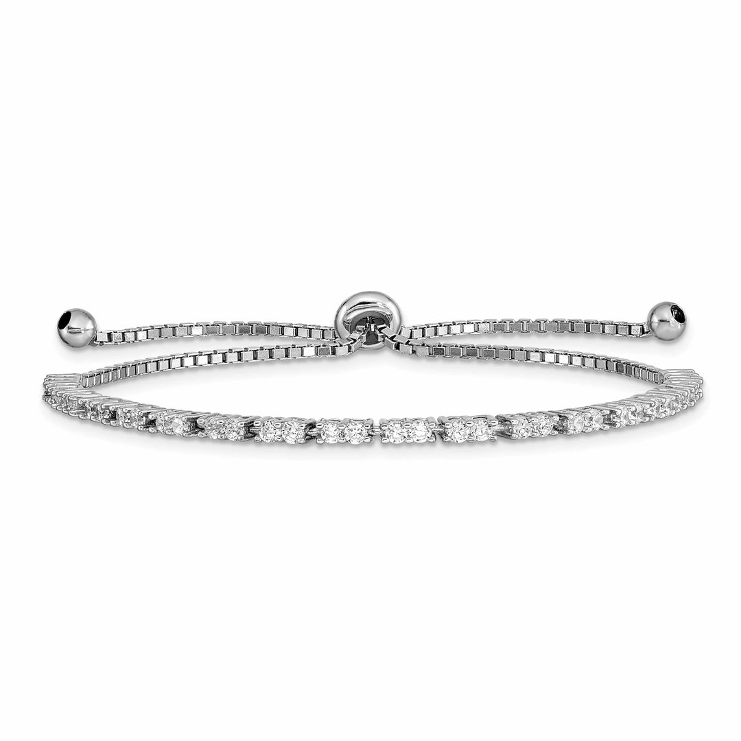 Sterling Silver Rhodium-plated April CZ Bolo Bracelet