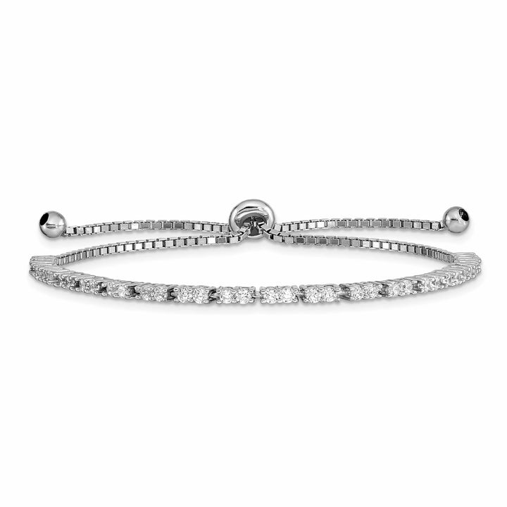 Sterling Silver Rhodium-plated April CZ Bolo Bracelet