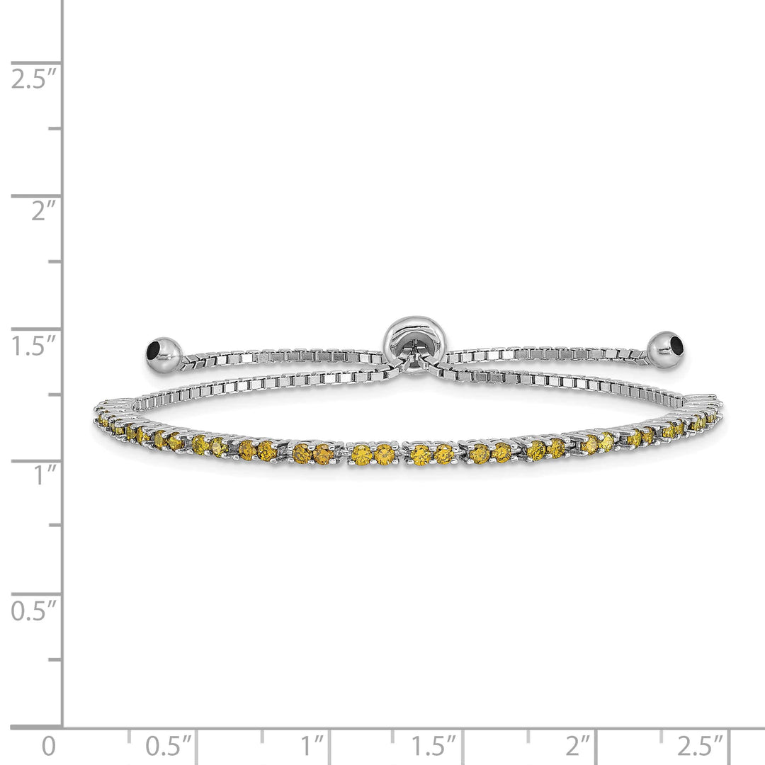 Sterling Silver Rhodium-plated August Light Green CZ Bolo Bracelet
