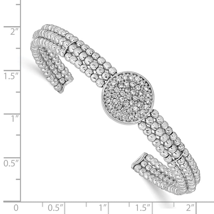 Sterling Silver Rhodium-plated Beaded Crystal Cuff Bangle