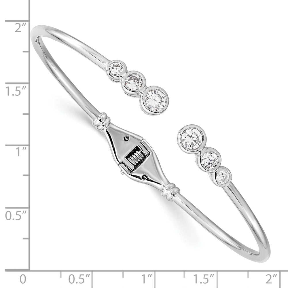 Sterling Silver Rhodium-plated Bezel CZ Hinged Bangle Cuff Bracelet