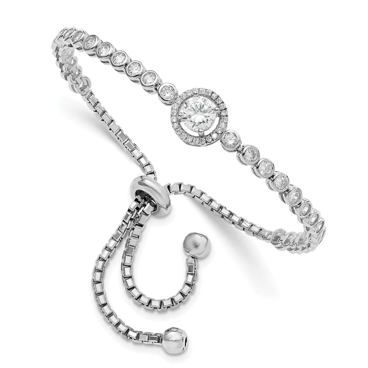 Sterling Silver Rhodium-plated Bezel-set and Adjustable Bolo Bracelet