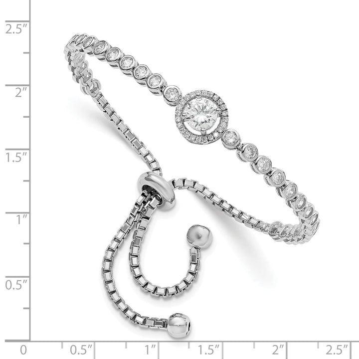Sterling Silver Rhodium-plated Bezel-set and Adjustable Bolo Bracelet