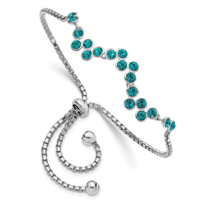 Sterling Silver Rhodium-plated Blue Zircon Adjustable Bolo Bracelet