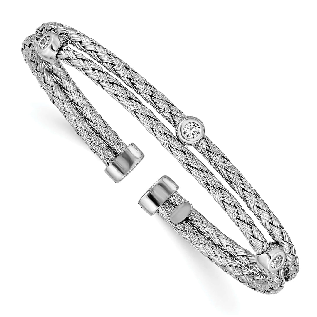 Sterling Silver Rhodium-plated Braided Double Strand CZ Bangle