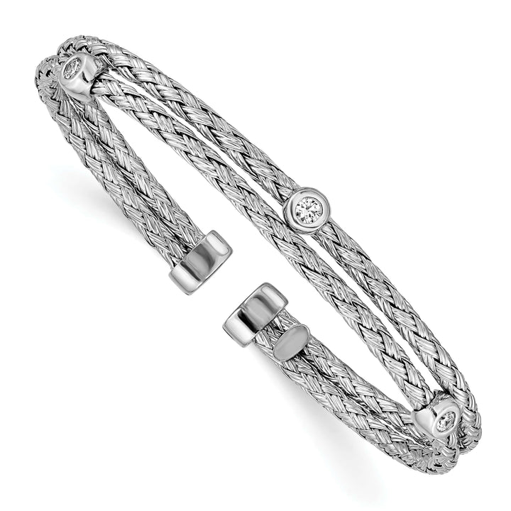 Sterling Silver Rhodium-plated Braided Double Strand CZ Bangle