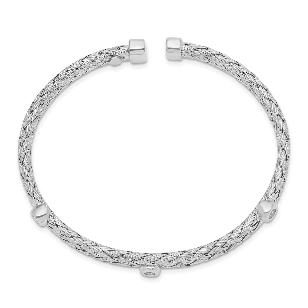 Sterling Silver Rhodium-plated Braided Double Strand CZ Bangle