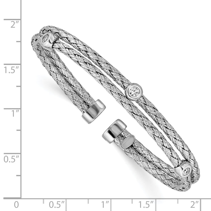 Sterling Silver Rhodium-plated Braided Double Strand CZ Bangle