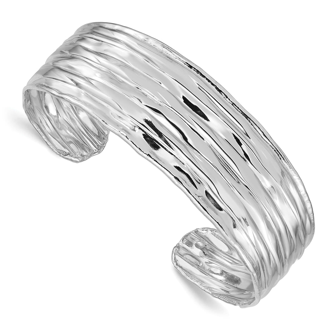 Sterling Silver Rhodium-plated Crinkle Textured 18mm Cuff Bangle