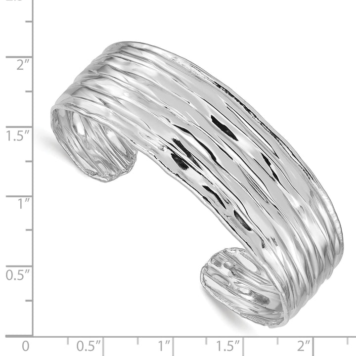 Sterling Silver Rhodium-plated Crinkle Textured 18mm Cuff Bangle