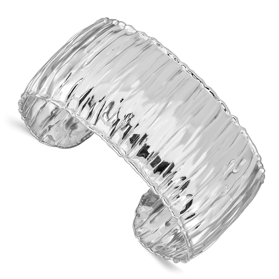 Sterling Silver Rhodium-plated Crinkle Textured 31.5mm Cuff Bangle