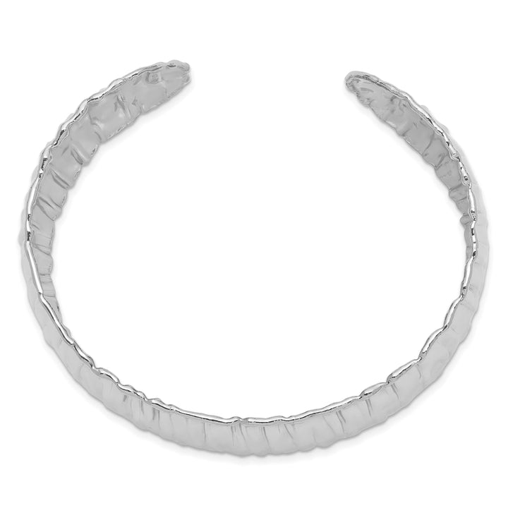 Sterling Silver Rhodium-plated Crinkle Textured 31.5mm Cuff Bangle