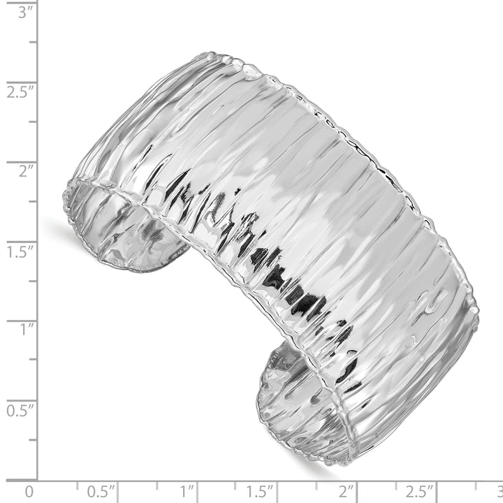 Sterling Silver Rhodium-plated Crinkle Textured 31.5mm Cuff Bangle