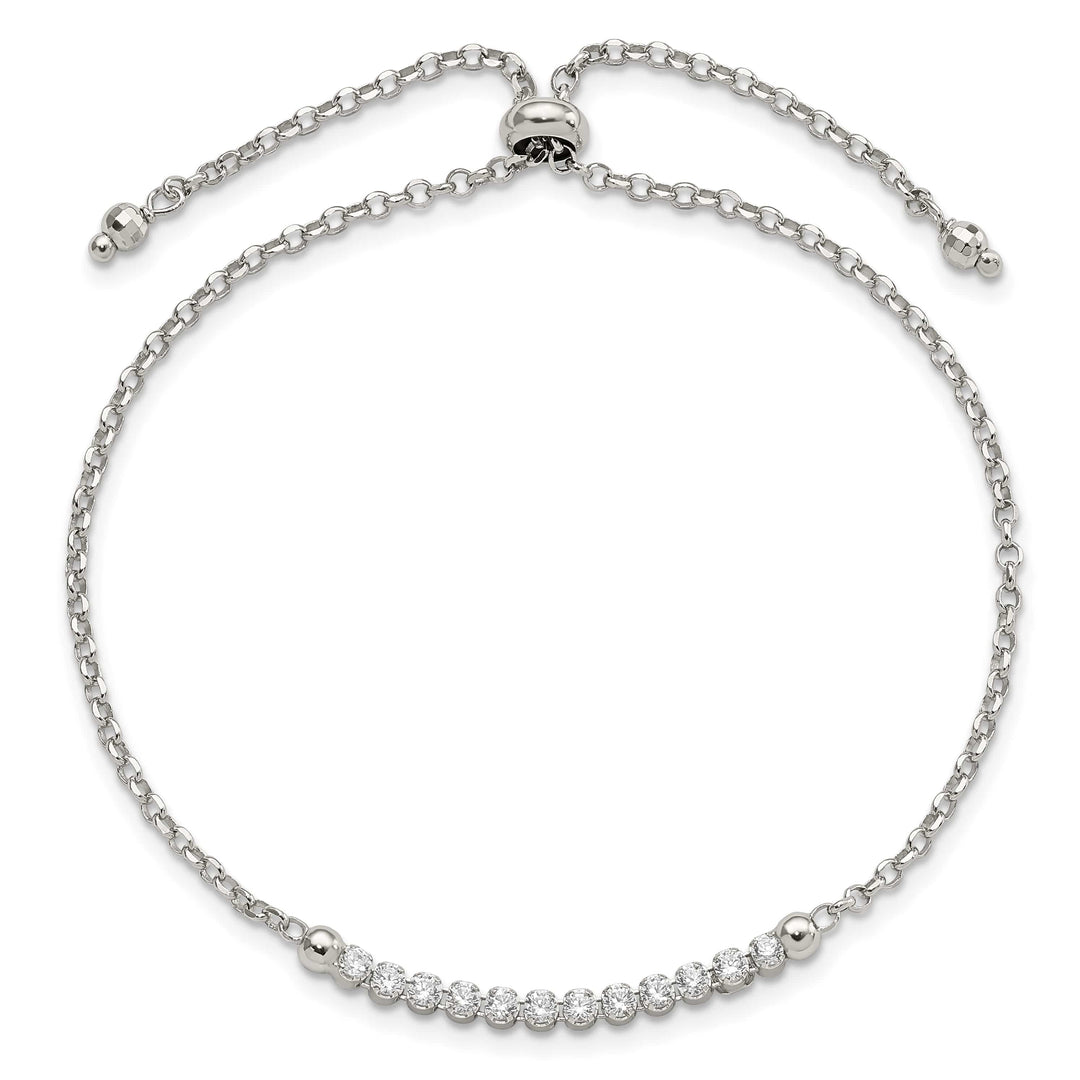 Sterling Silver Rhodium-plated CZ Adjustable Bolo Bracelet