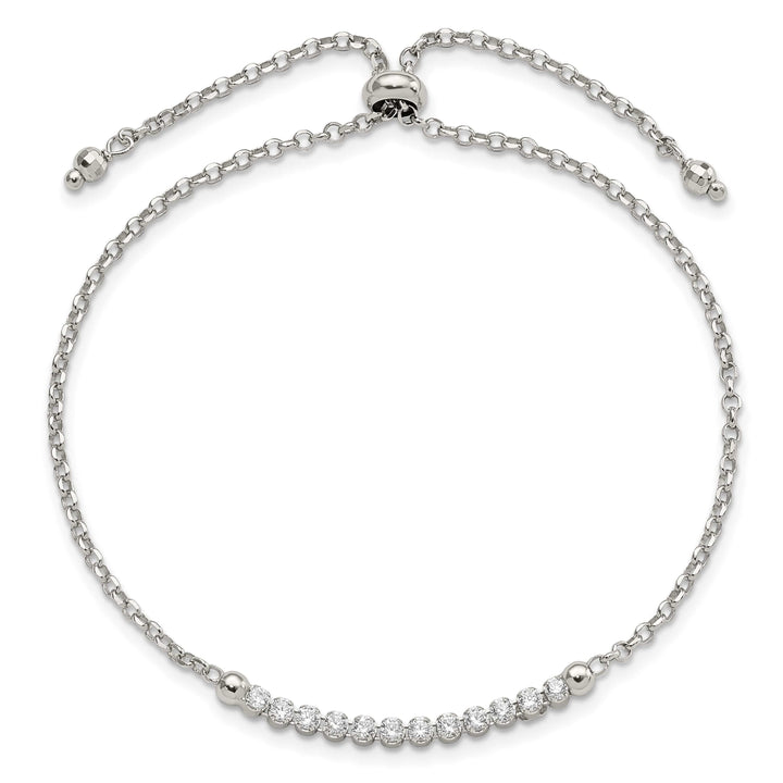 Sterling Silver Rhodium-plated CZ Adjustable Bolo Bracelet