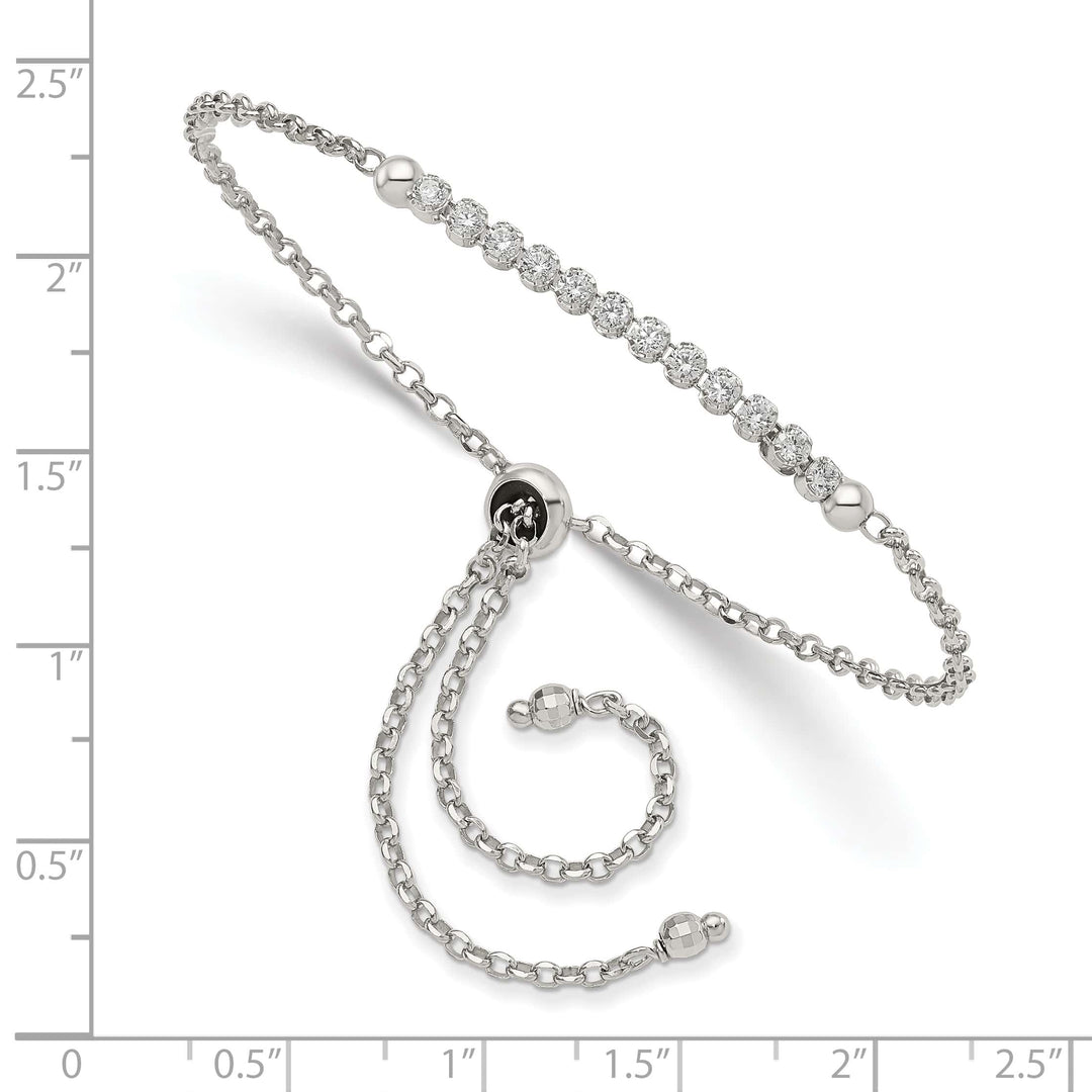 Sterling Silver Rhodium-plated CZ Adjustable Bolo Bracelet