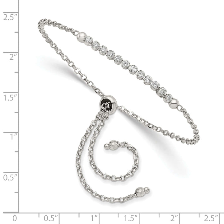 Sterling Silver Rhodium-plated CZ Adjustable Bolo Bracelet