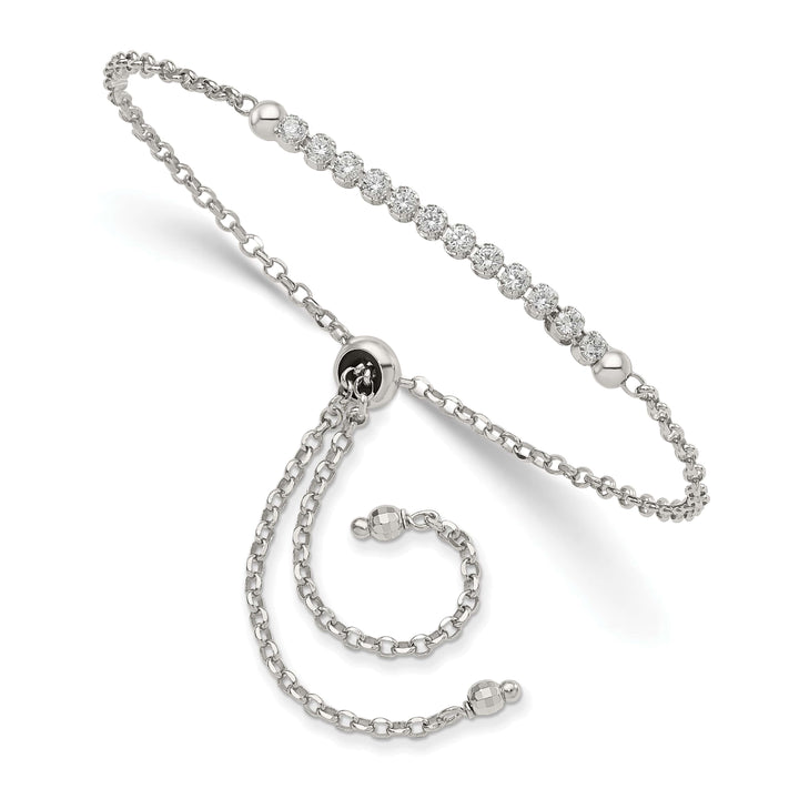 Sterling Silver Rhodium-plated CZ Adjustable Bolo Bracelet