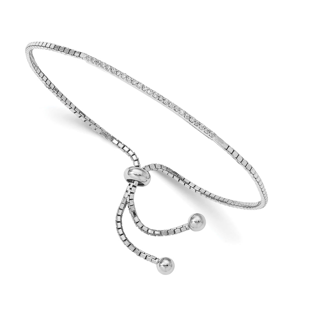 Sterling Silver Rhodium-plated CZ Bar Adjustable Bolo Bracelet