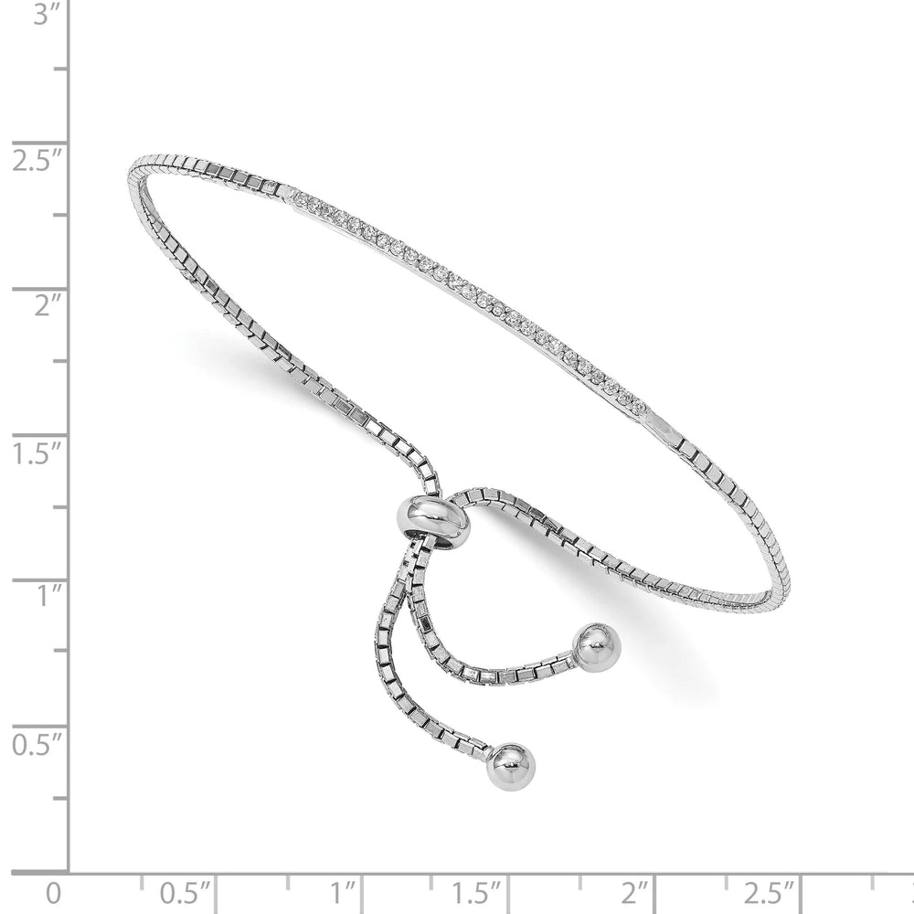 Sterling Silver Rhodium-plated CZ Bar Adjustable Bolo Bracelet