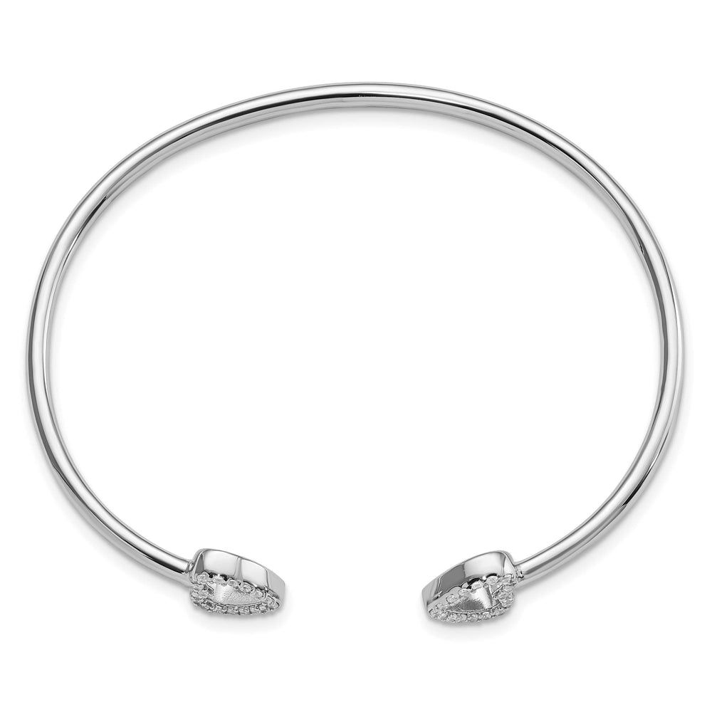 Sterling Silver Rhodium-plated CZ Two Hearts Cuff Bangle