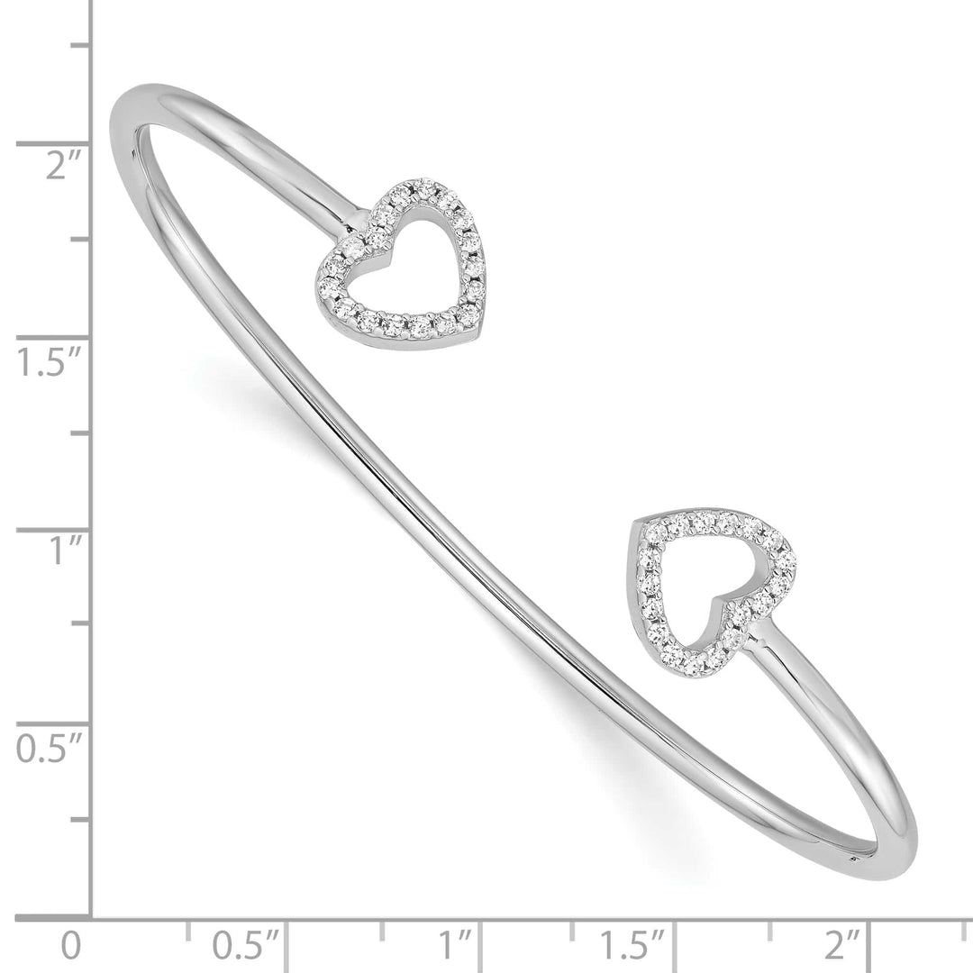 Sterling Silver Rhodium-plated CZ Two Hearts Cuff Bangle
