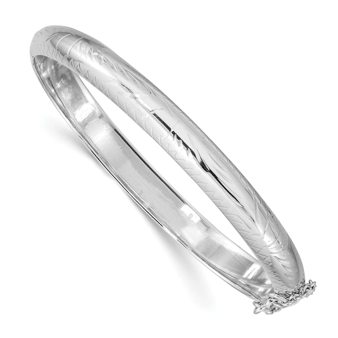 Sterling Silver Rhodium-plated D.C. 7mm Hinged Bangle with Safety