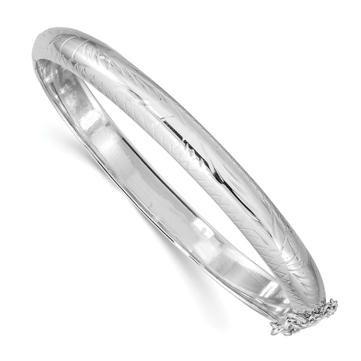 Sterling Silver Rhodium-plated D.C. 7mm Hinged Bangle with Safety