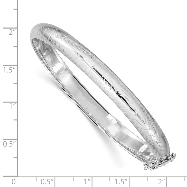 Sterling Silver Rhodium-plated D.C. 7mm Hinged Bangle with Safety
