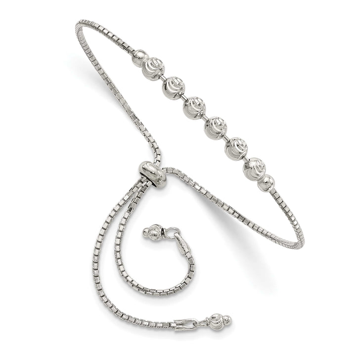 Sterling Silver Rhodium-plated D.C. Beaded Adjustable Bolo Bracelet