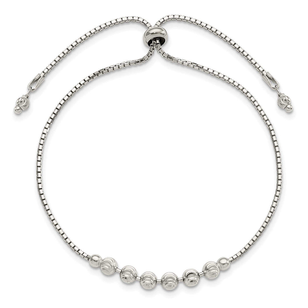 Sterling Silver Rhodium-plated D.C. Beaded Adjustable Bolo Bracelet