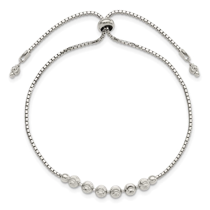 Sterling Silver Rhodium-plated D.C. Beaded Adjustable Bolo Bracelet