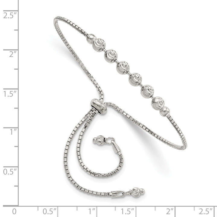 Sterling Silver Rhodium-plated D.C. Beaded Adjustable Bolo Bracelet