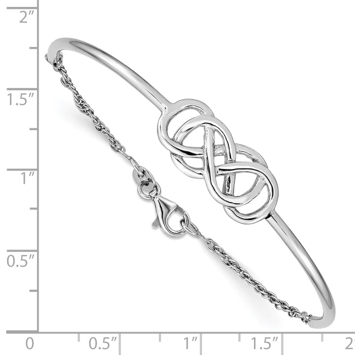 Sterling Silver Rhodium-plated Double Infinity Symbol Half-Bangle