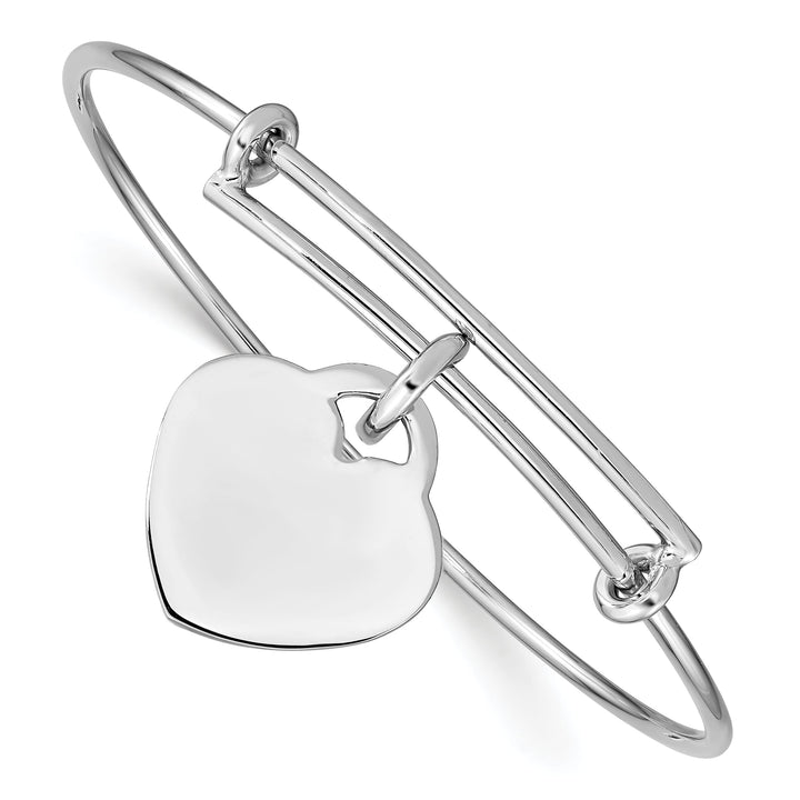 Sterling Silver Rhodium-plated Engravable Heart Charm Bangle