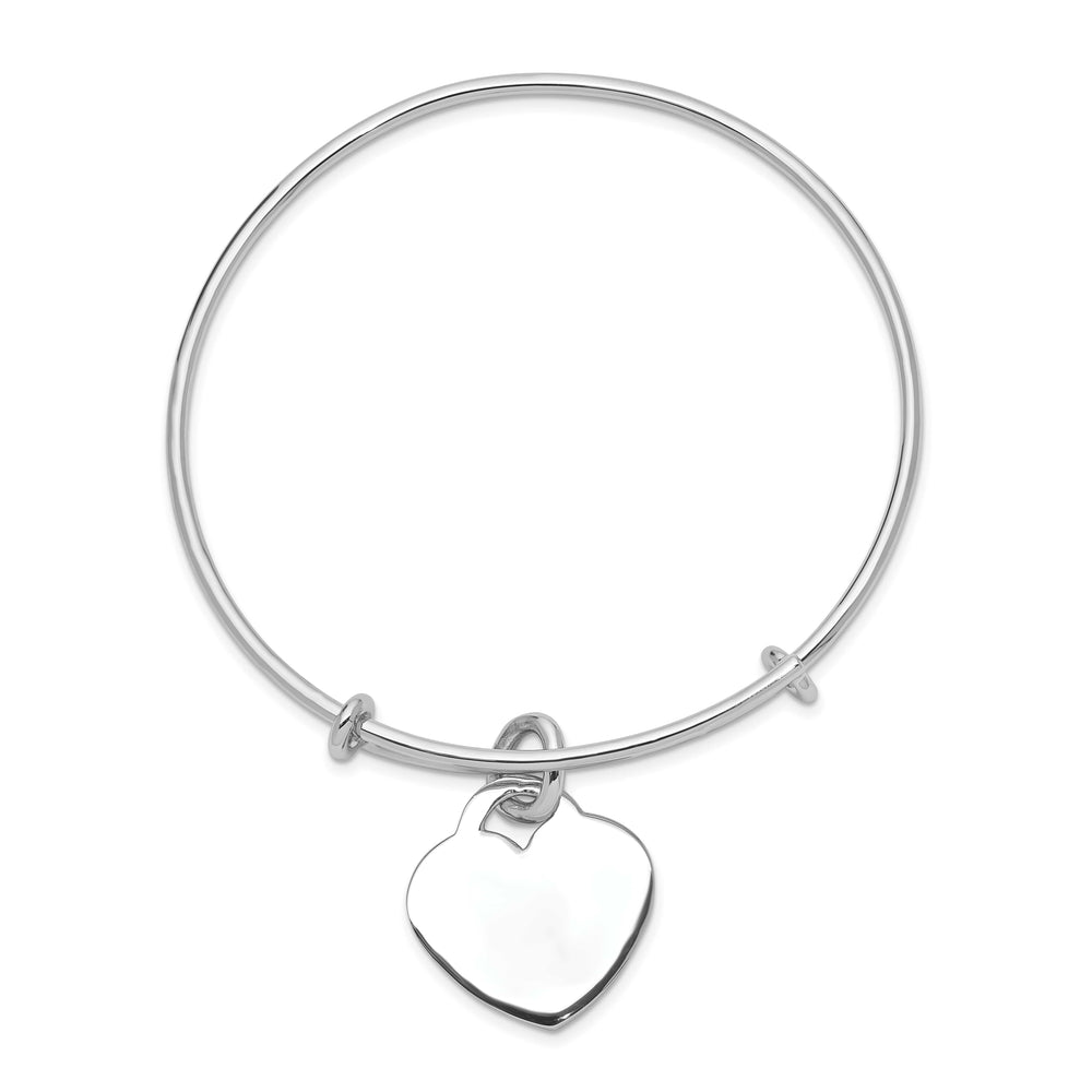 Sterling Silver Rhodium-plated Engravable Heart Charm Bangle