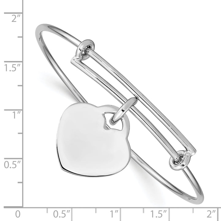 Sterling Silver Rhodium-plated Engravable Heart Charm Bangle