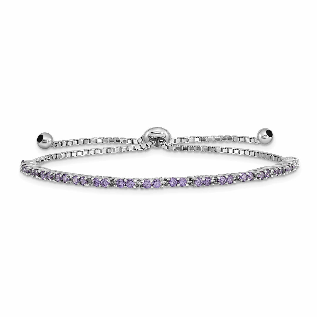 Sterling Silver Rhodium-plated February Purple CZ Bolo Bracelet