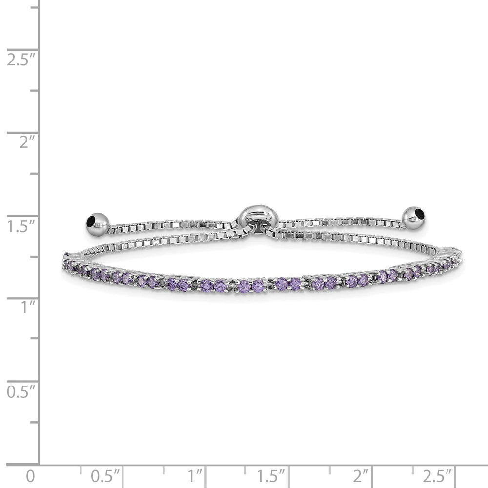 Sterling Silver Rhodium-plated February Purple CZ Bolo Bracelet