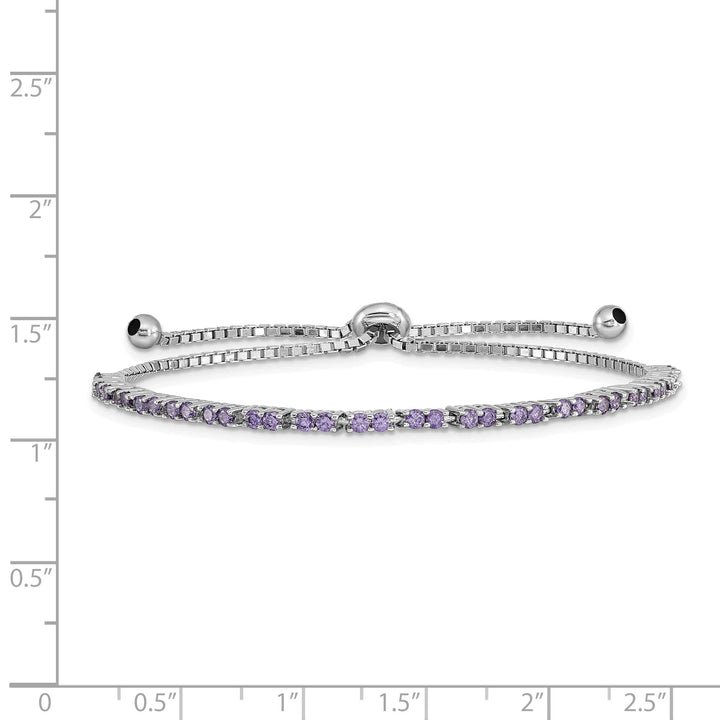Sterling Silver Rhodium-plated February Purple CZ Bolo Bracelet