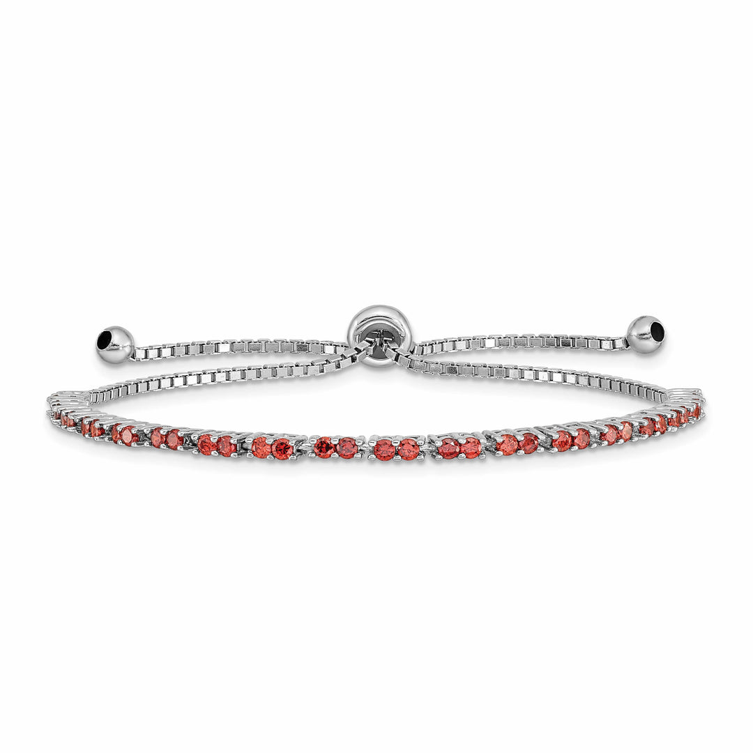 Sterling Silver Rhodium-plated January Red CZ Bolo Bracelet