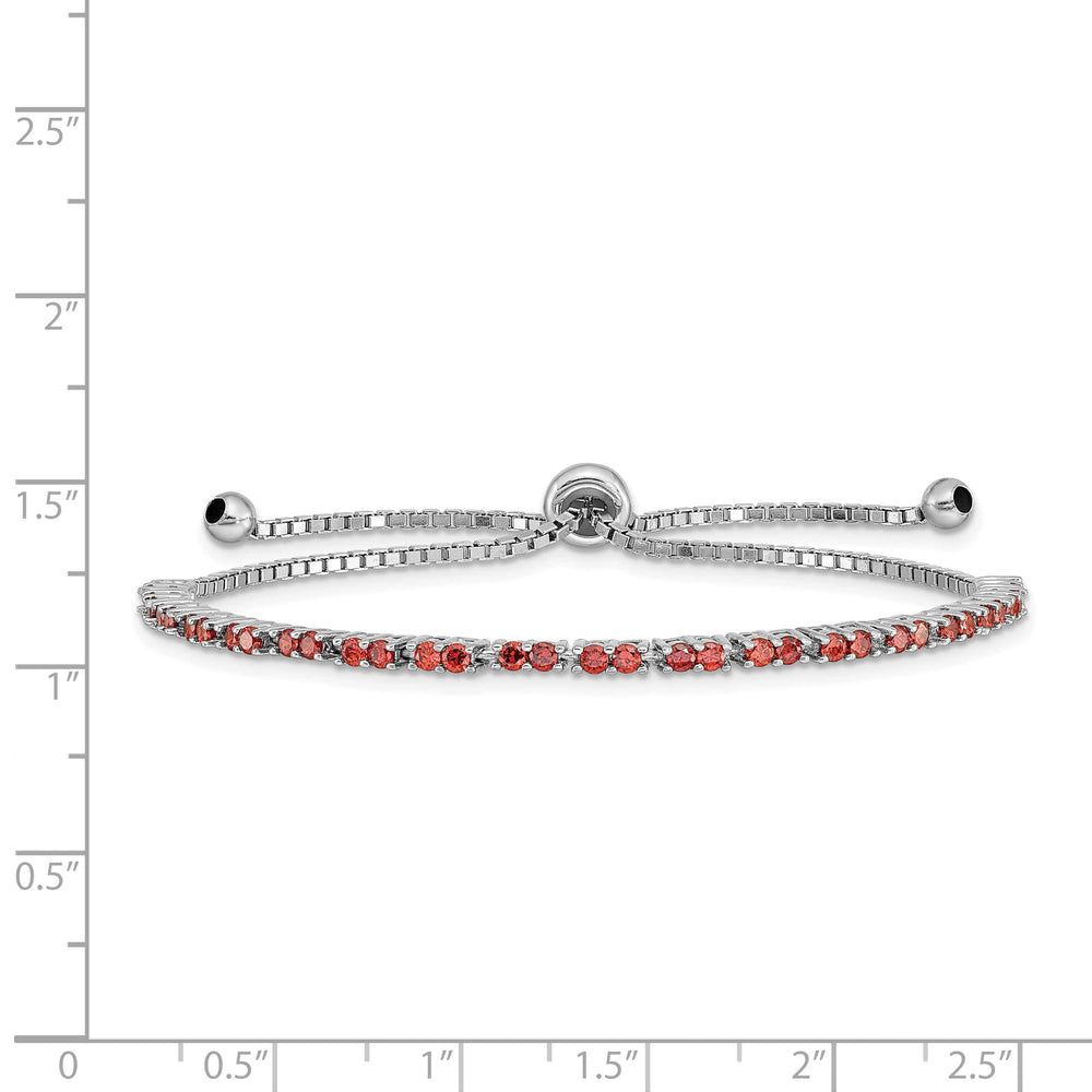 Sterling Silver Rhodium-plated January Red CZ Bolo Bracelet