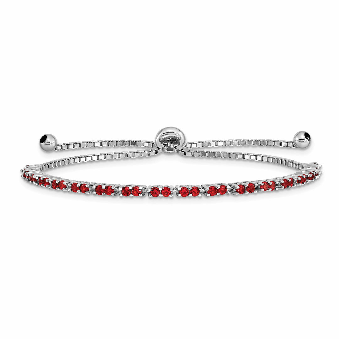 Sterling Silver Rhodium-plated July Red CZ Bolo Bracelet
