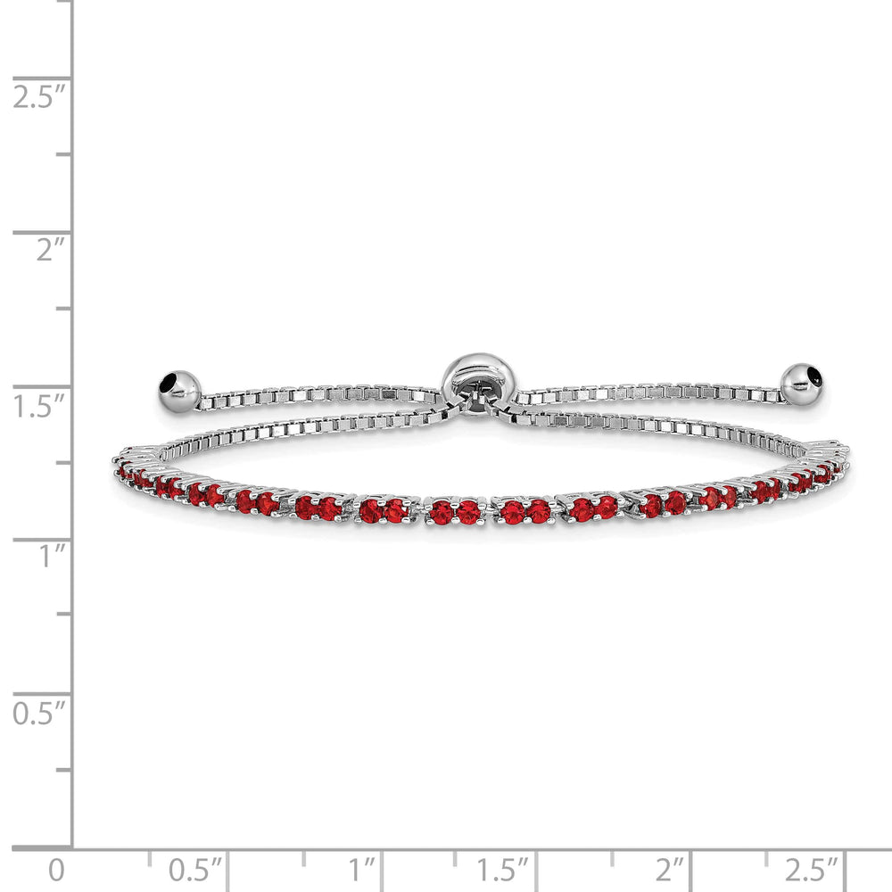 Sterling Silver Rhodium-plated July Red CZ Bolo Bracelet