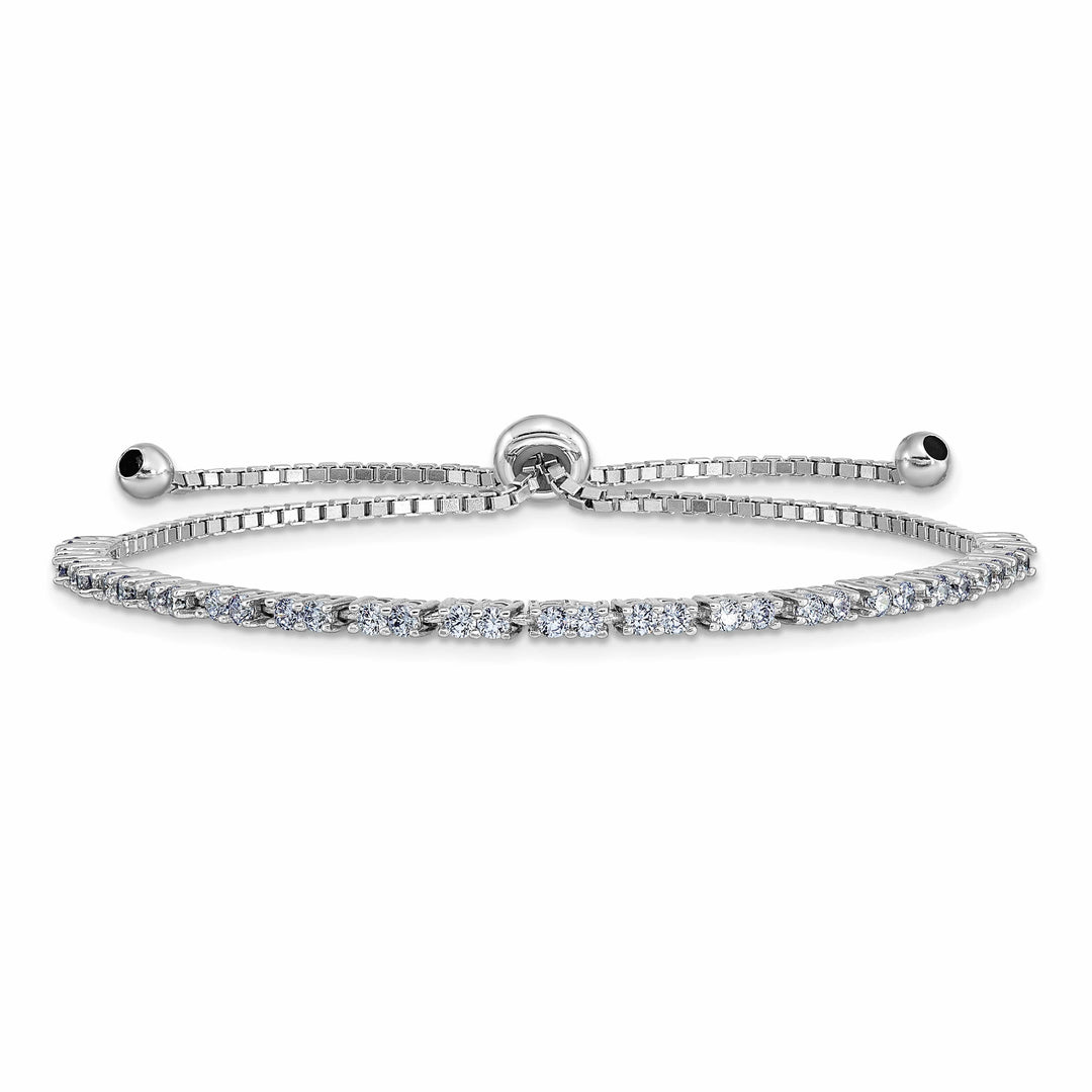 Sterling Silver Rhodium-plated June Light Purple CZ Bolo Bracelet