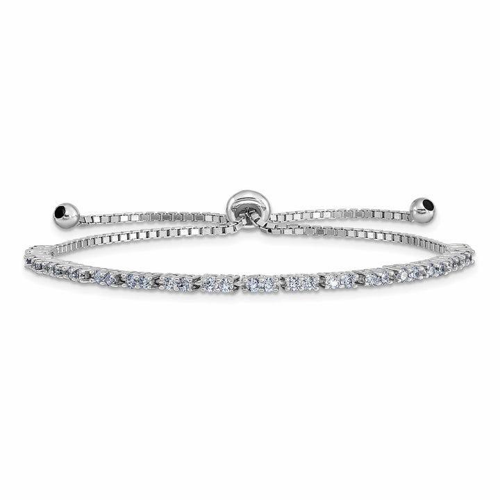 Sterling Silver Rhodium-plated June Light Purple CZ Bolo Bracelet