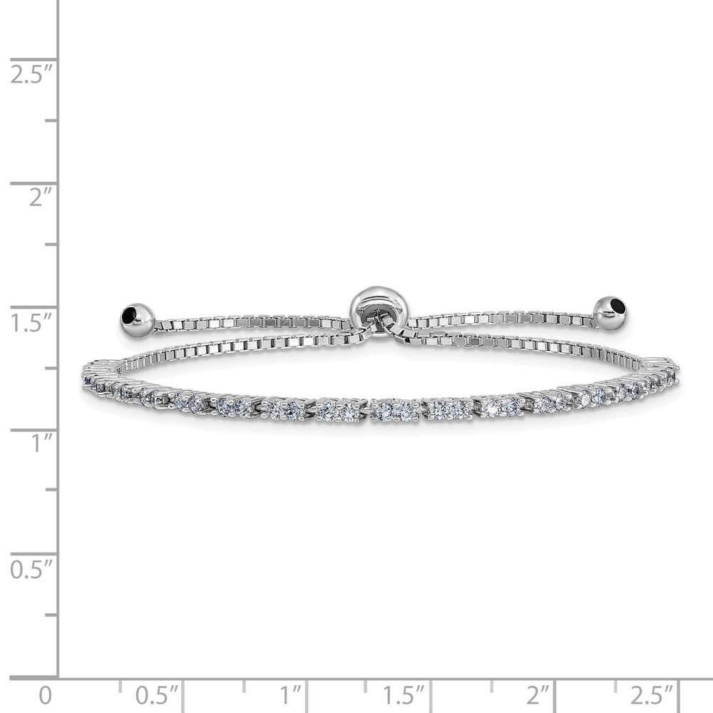 Sterling Silver Rhodium-plated June Light Purple CZ Bolo Bracelet